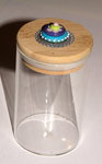 Glasdose (S) mit Blume blau aus Glas