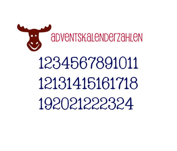 Bügelbild - Zahlen 1-24 für den Adventskalender Elch #1