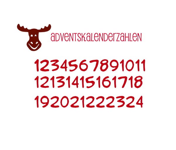 Bügelbild - Zahlen 1-24 für den Adventskalender Elch #3