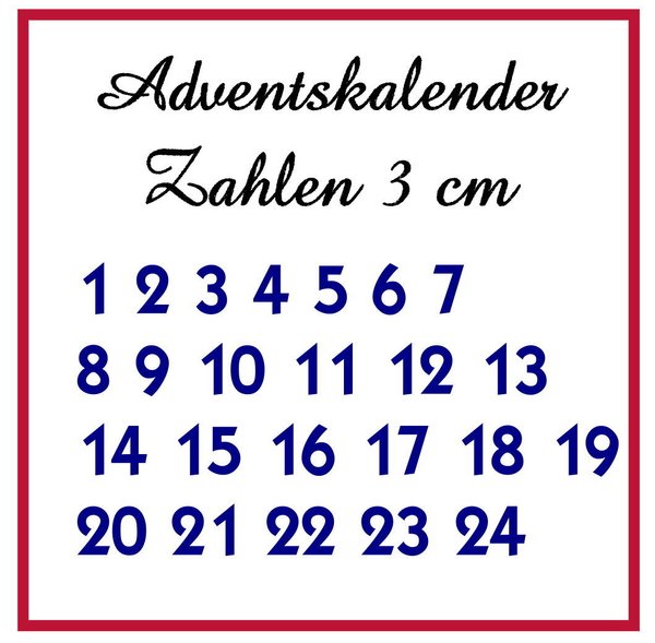 Bügelbild ♥ Zahlen 1-24 für den Adventskalender 3 cm