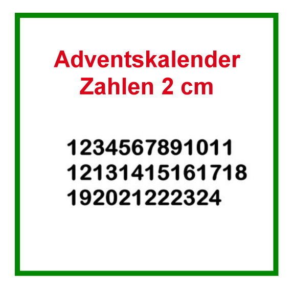 Bügelbild - Zahlen 1-24 für den Adventskalender ca. 2 cm