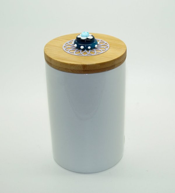 Keramikdose (M) - Blume - Glas petrolblau
