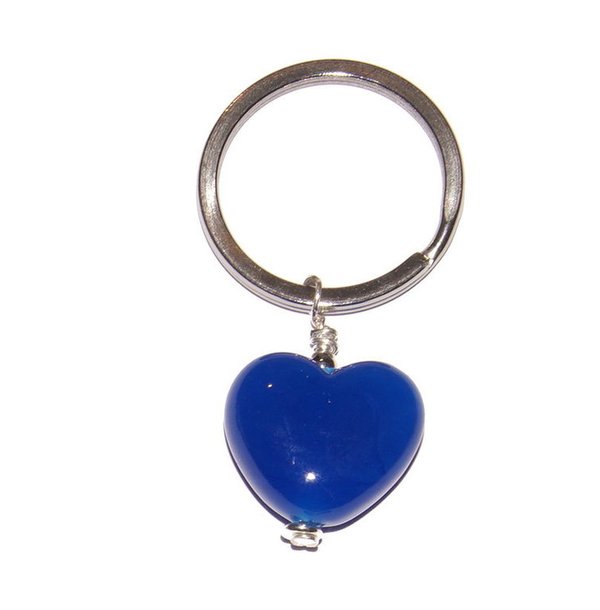 Schlüsselring mit Glasherz blau