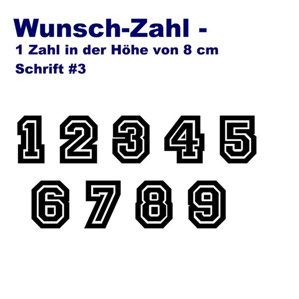 Bügelbild - ZAHL - Wunschzahl - #3 (8cm Höhe)